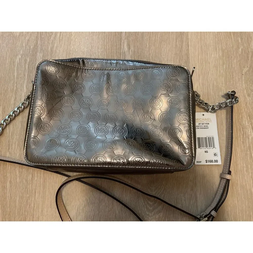 NWT Michael Kors Patent Leather Logo Chain with Leather Strap Mini Crossbody Bag